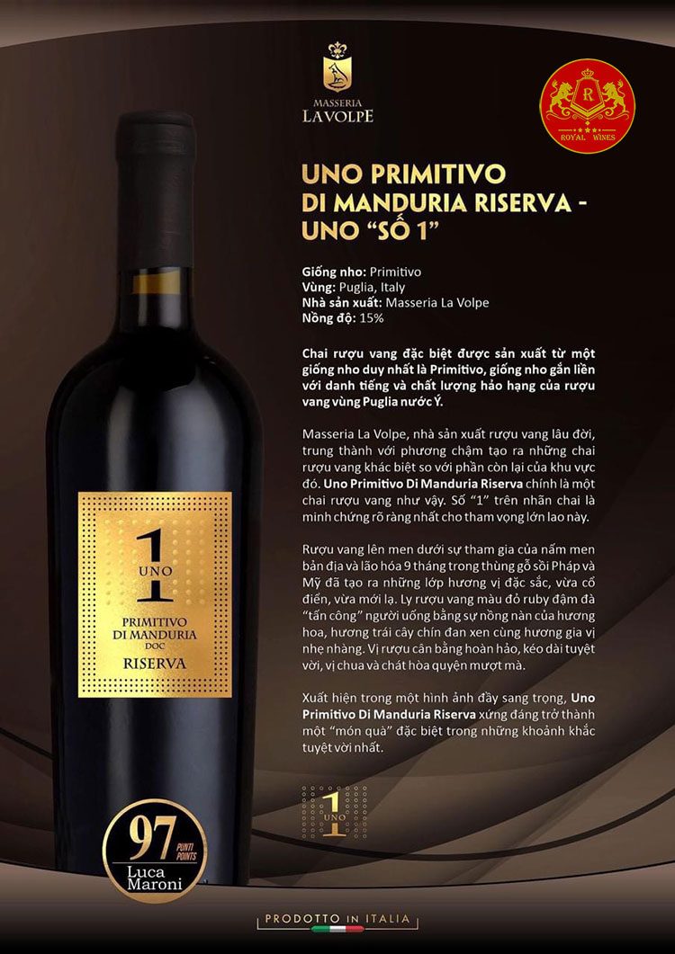 Rượu Vang Uno 1 Primitivo Di Manduria Riserva 1