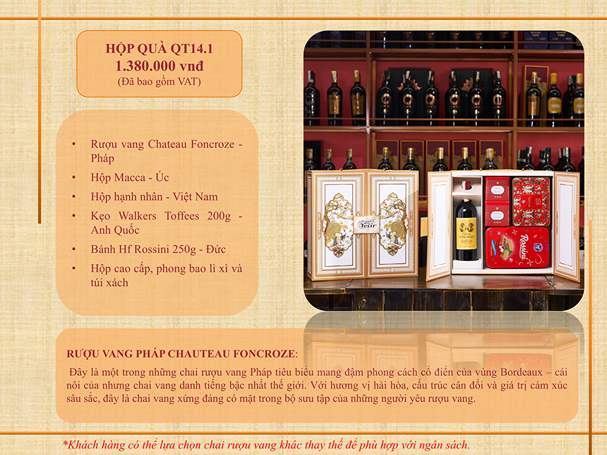 Catalogue hộp quà tết rượu vang 2026 QT14.1