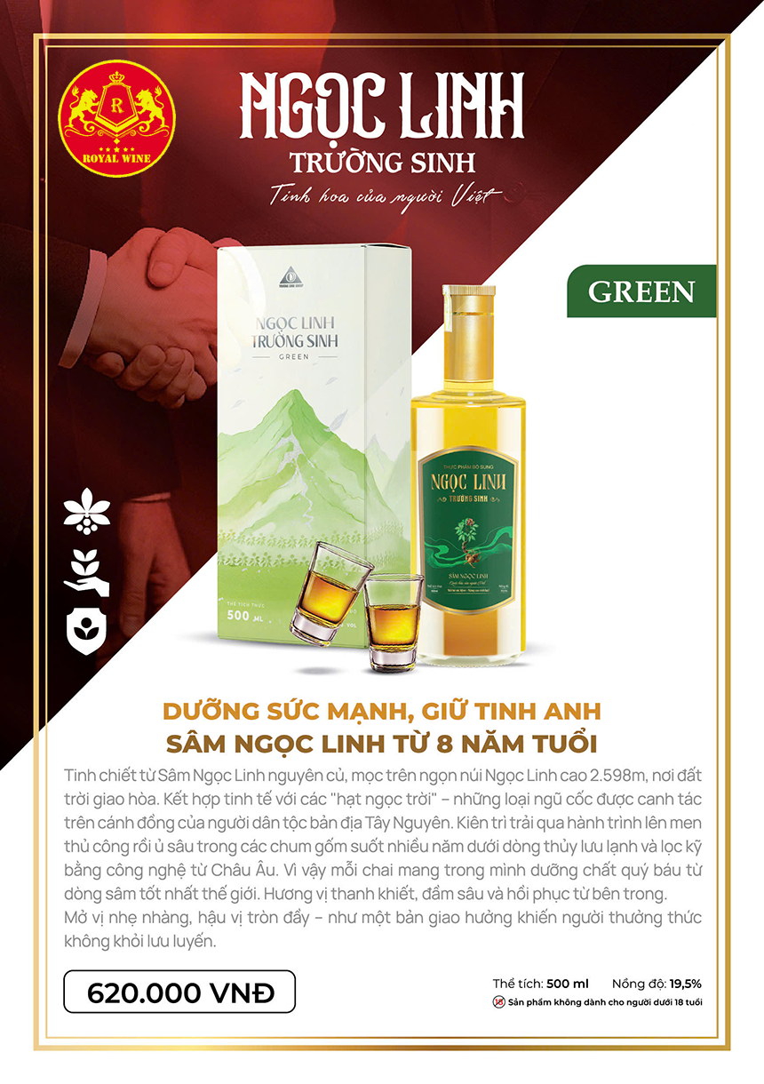 Rượu Ngọc Linh Trường Sinh Green