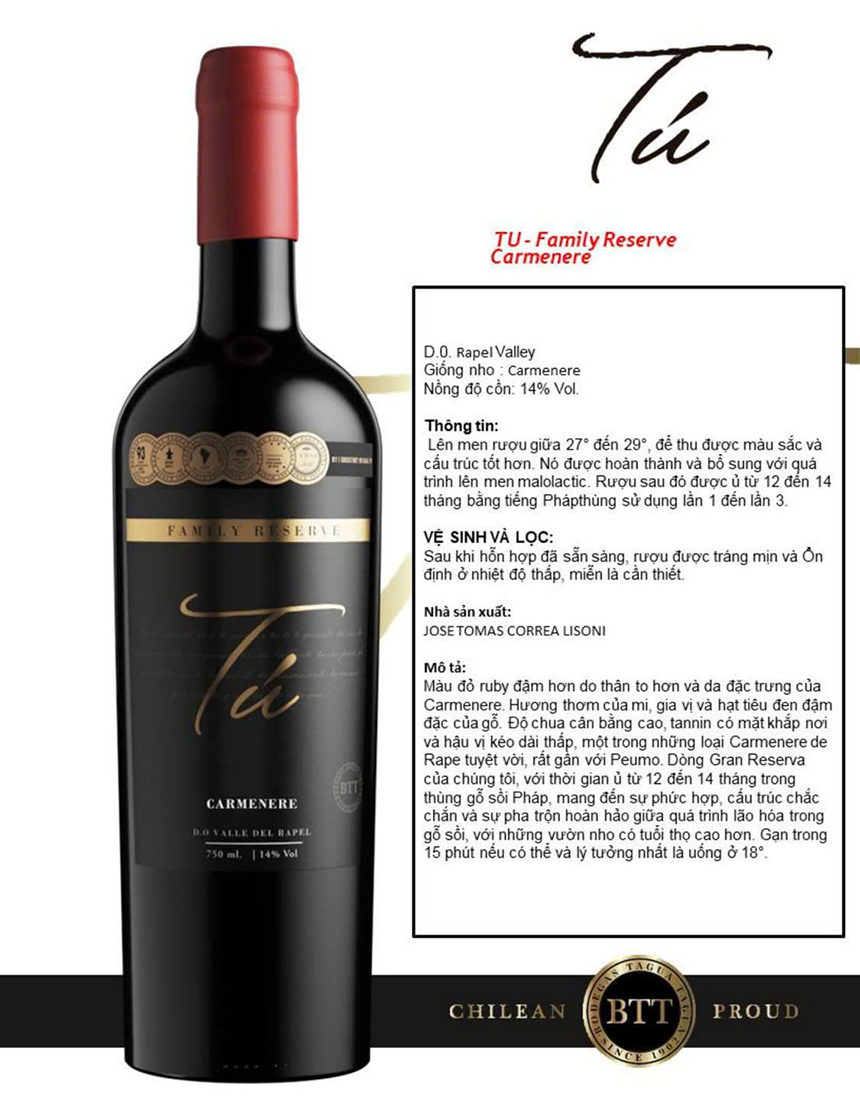 Vang đỏ Chile Tu Family Reserve Carmenere